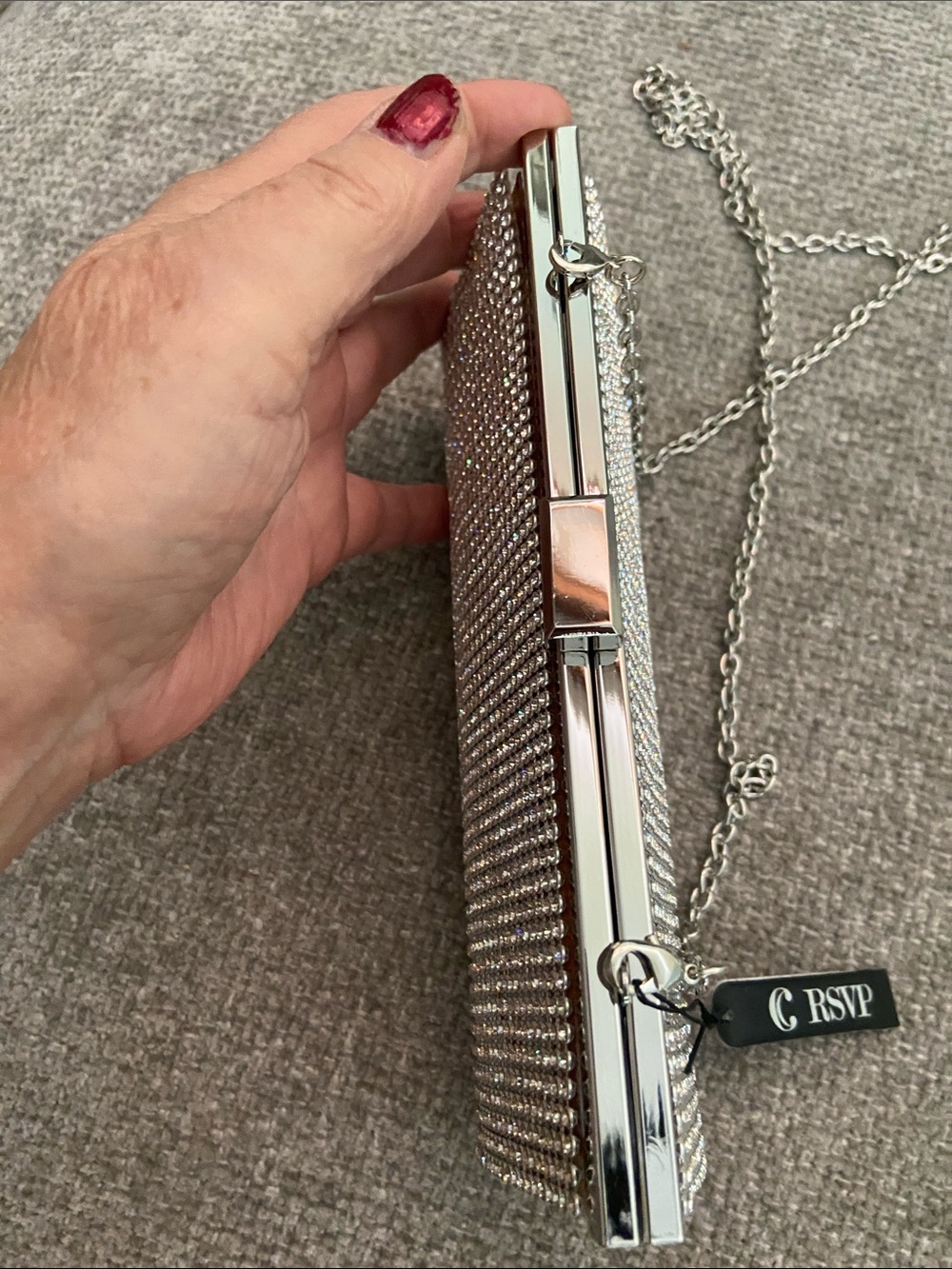 Charming Charlie Silver Rhinestone Chain Clutch - Picture 4 of 9